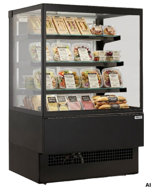 Black convenience cooler with straight front glass