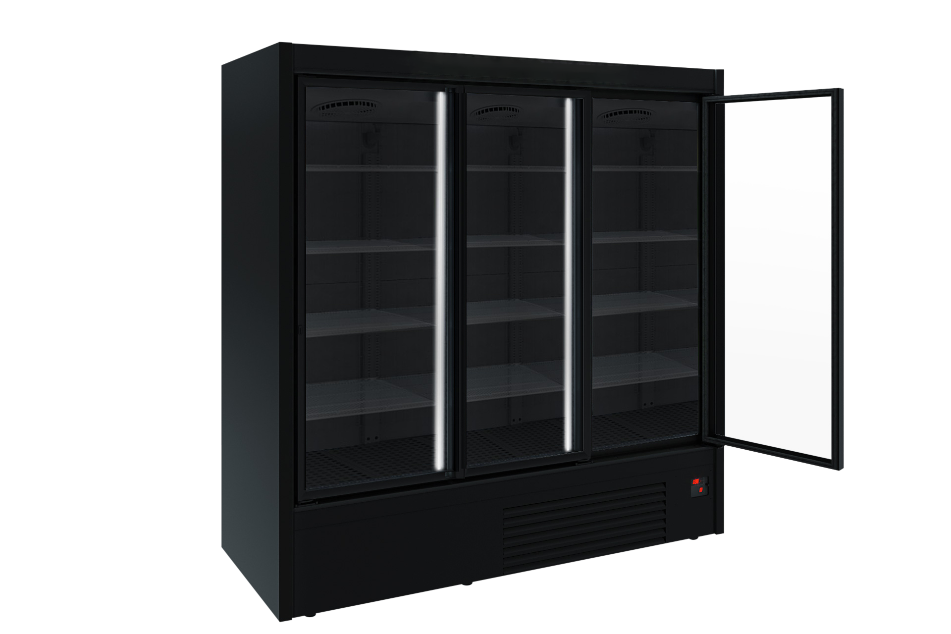 Black freezer with four shelves and self-closing doors | Vibocold