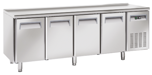Large cooler counter with four self-closing doors.
