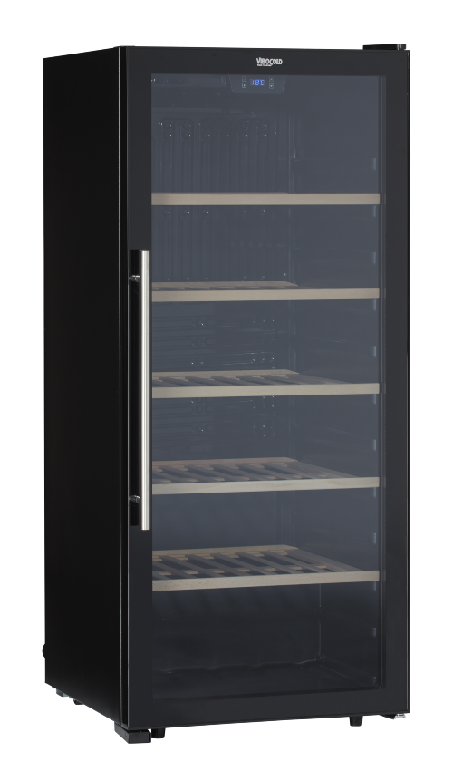 Elegant wine cooler with removable wooden shelves.