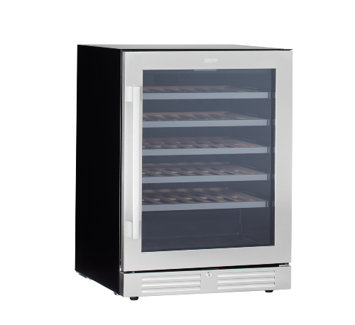 Compact wine cooler with space for 49 bottles.